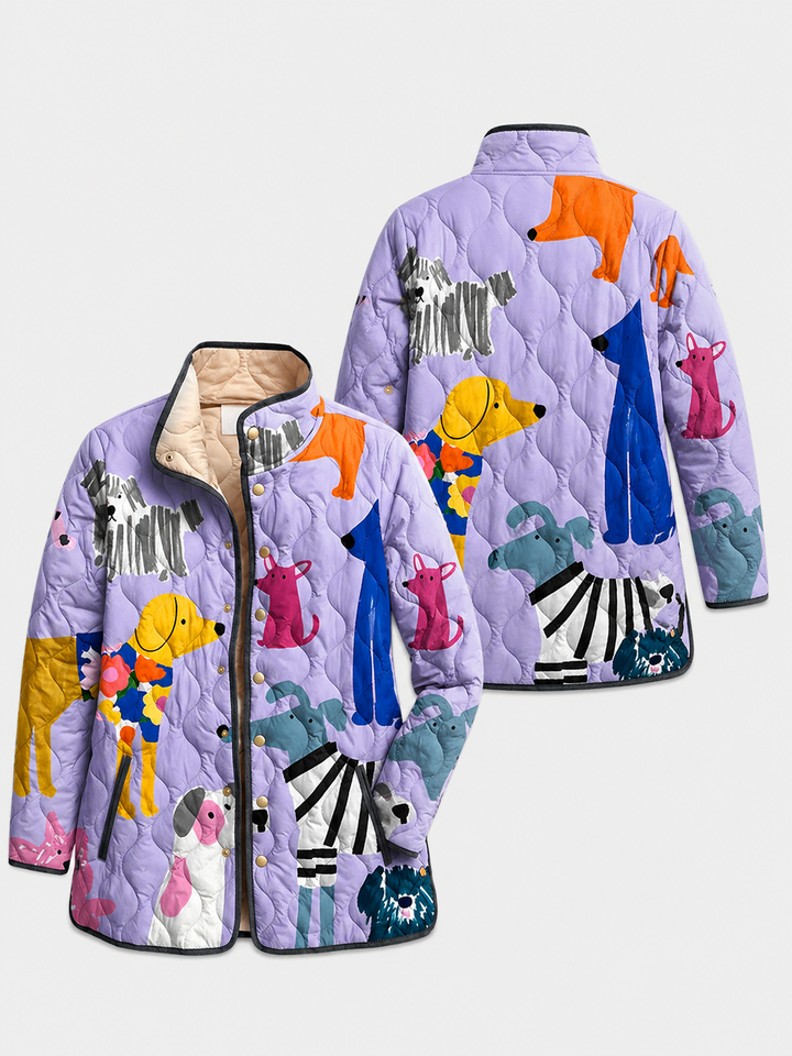Joyce | Casual Quilted Jacket with Dog Print