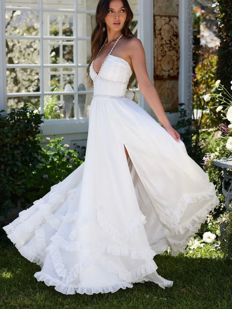 Renata™ | Long Floral Dress with Jewel Neckline