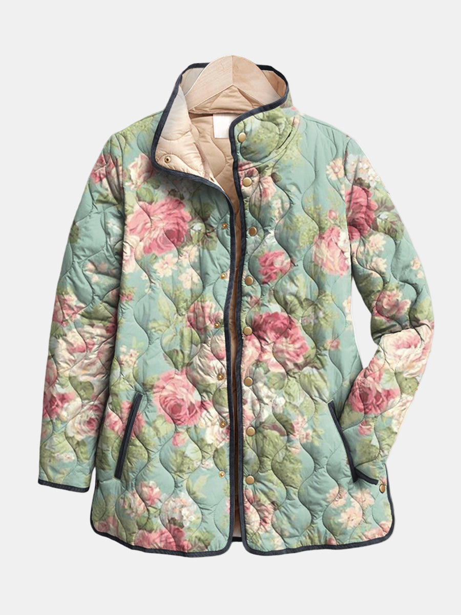 Carys™ - Retro Floral Patterned Quilted Jacket