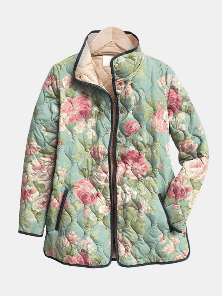 Carys™ - Retro Floral Patterned Quilted Jacket