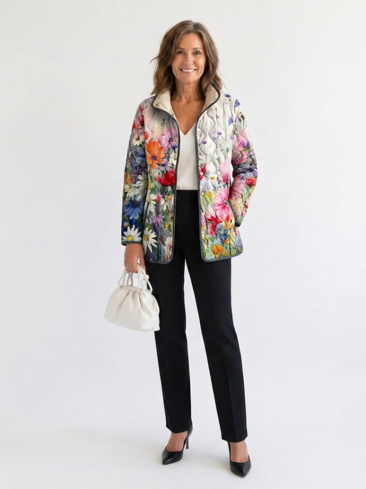 Kaia™ | Charming Vintage Floral Print Quilted Jacket