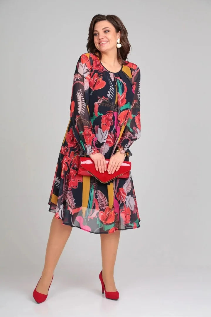 Marcella™ | Long Sleeve Floral Midi Dress