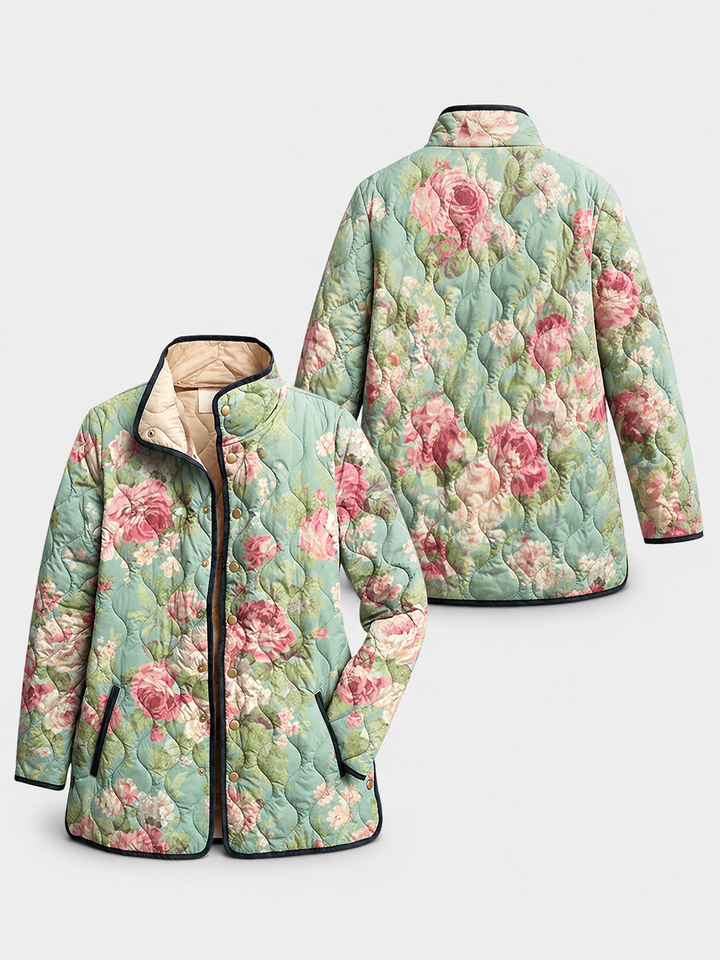 Sandra | Retro Floral Patterned Quilted Jacket