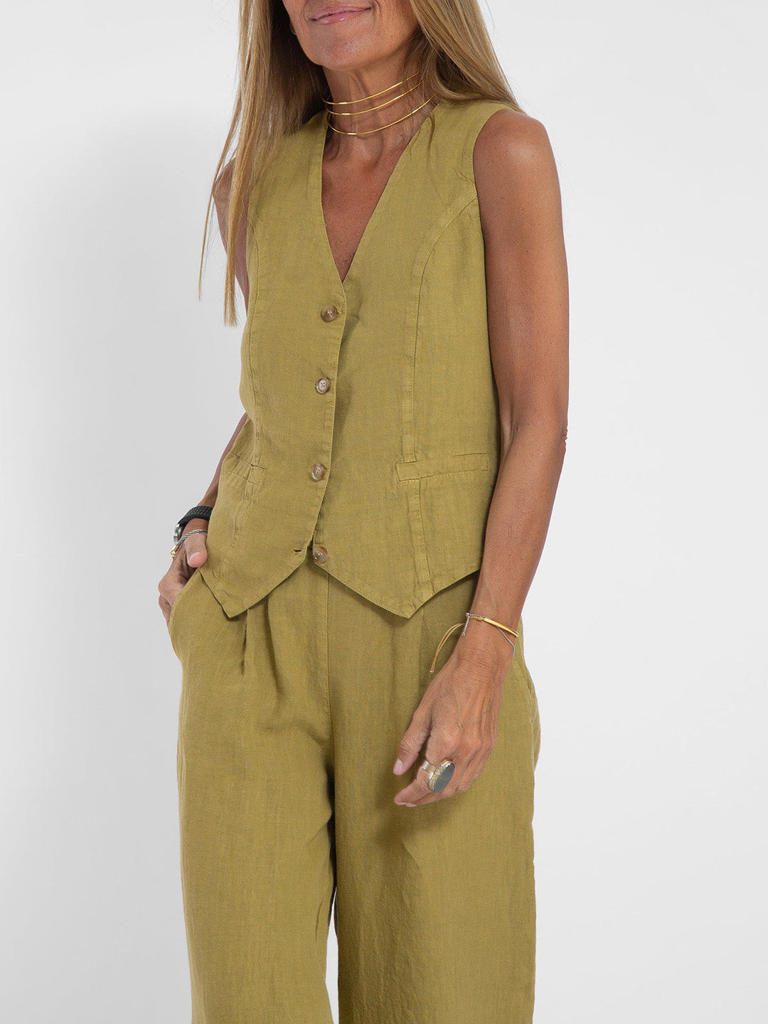 LENA | BUTTONED VEST & WIDE-LEG TROUSERS LOUNGE SET