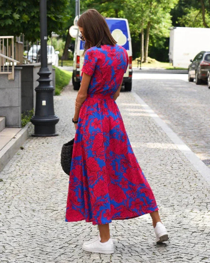 Glenna™ | Printed V-Neck Midi Dress