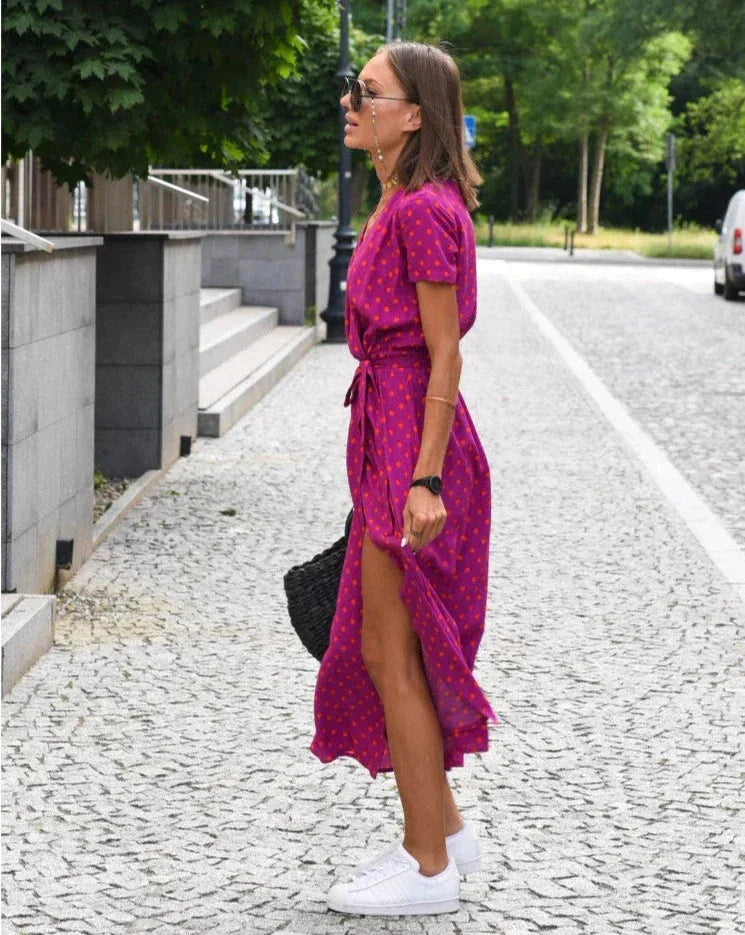 Glenna™ | Printed V-Neck Midi Dress