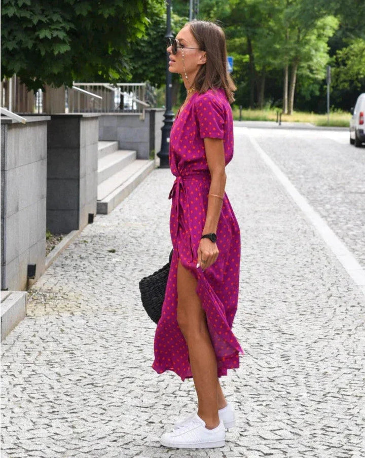 Glenna™ | Printed V-Neck Midi Dress