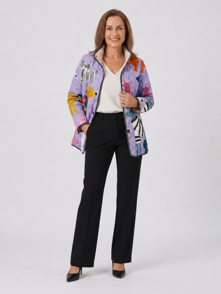 Joyce | Casual Quilted Jacket with Dog Print