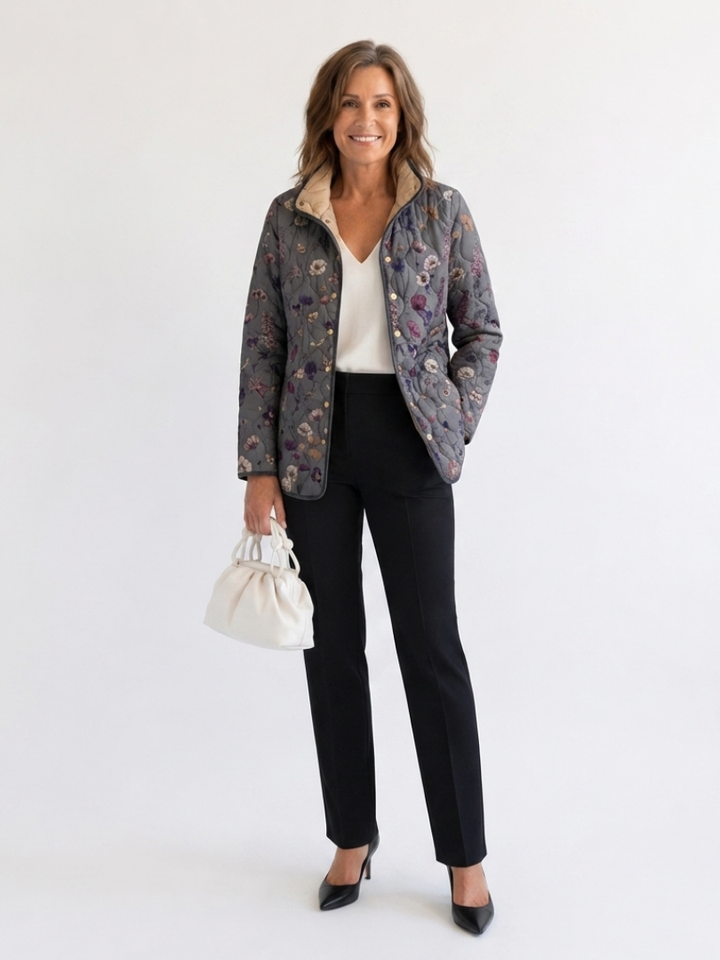 Niva™ - Vintage Floral Print Quilted Jacket