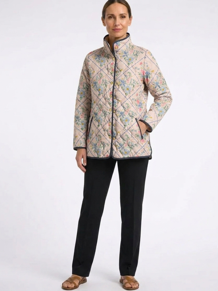 Jeannie™ | Charming Vintage Floral Print Quilted Jacket