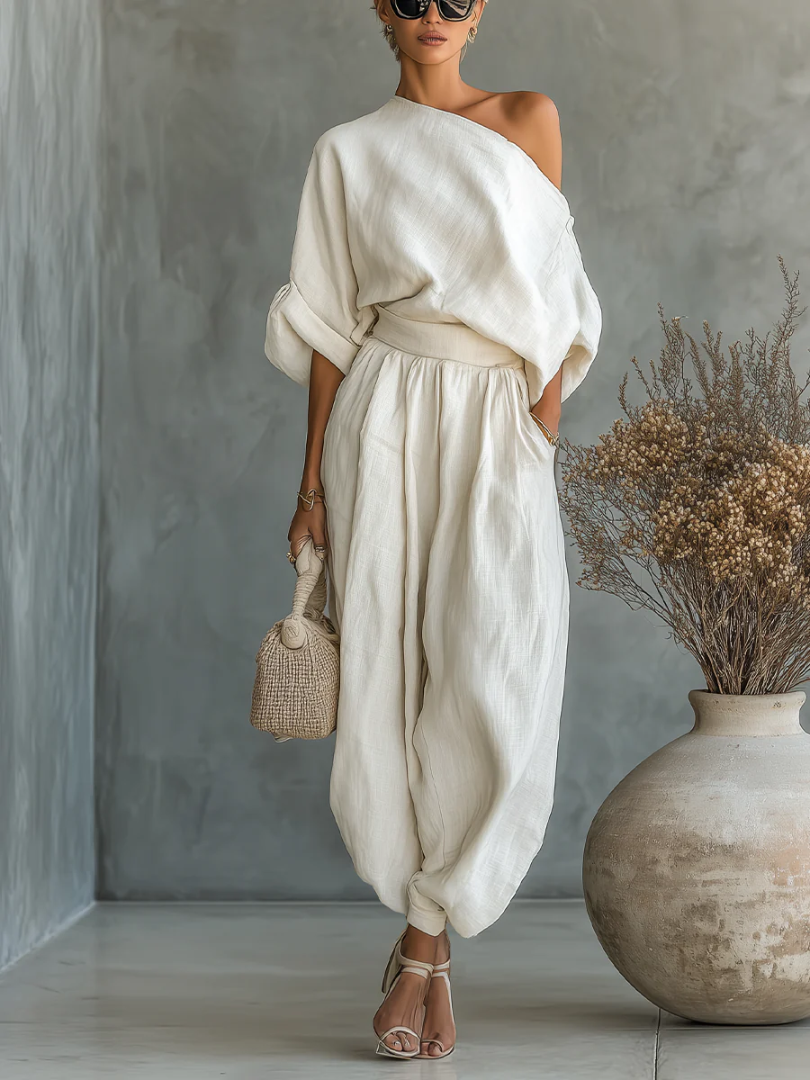 Lisa | Soft Off-Shoulder Top and Tapered Pants Set