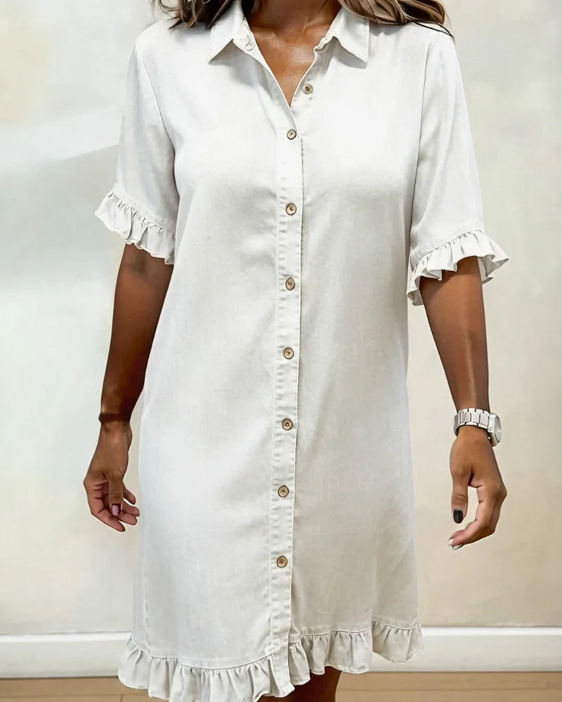 Raelle™ | Ruffled Denim Button Dress