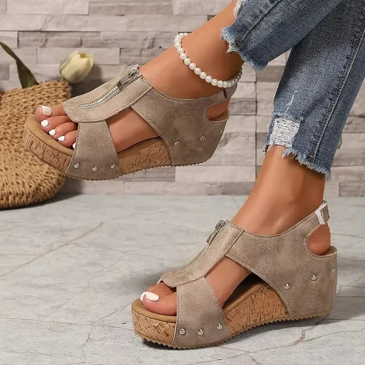 Freda™ | Cut-Out Zip Wedge Sandals