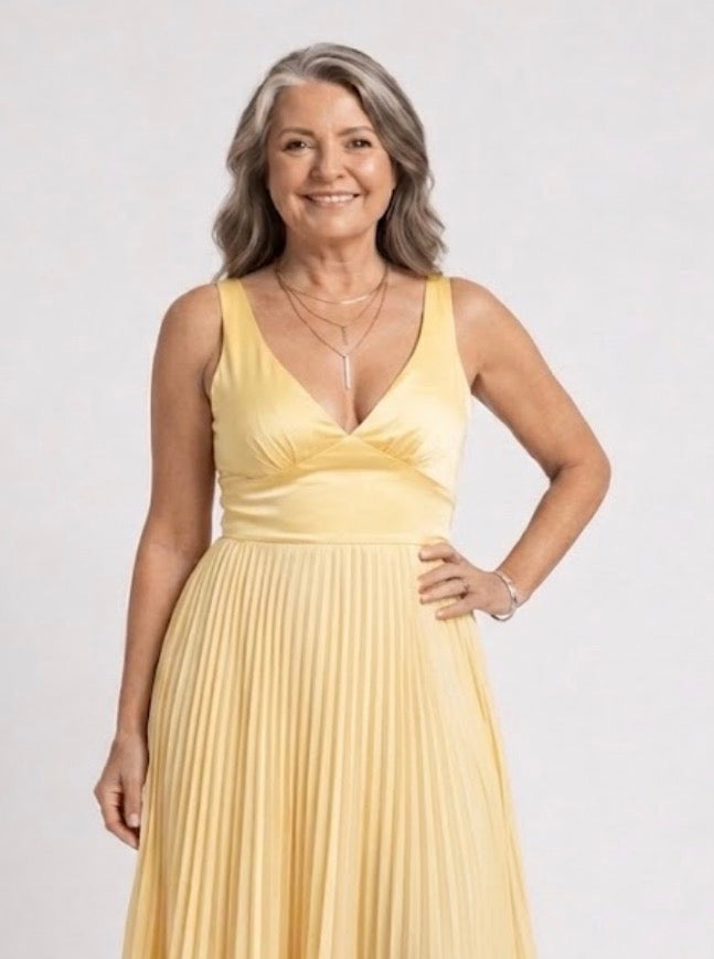 Corinne™ | Pleated V-Neck Maxi Dress
