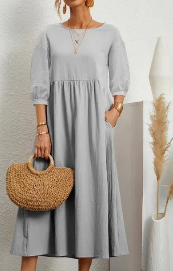 Priella™ - Elegant Puff-Sleeve Maxi Dress