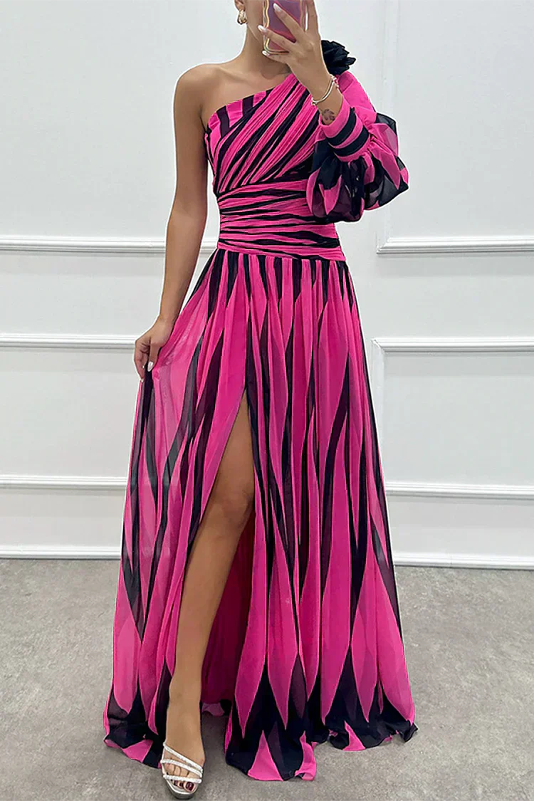 Mabel™ |Elegant Striped Maxi Dress with One Shoulder