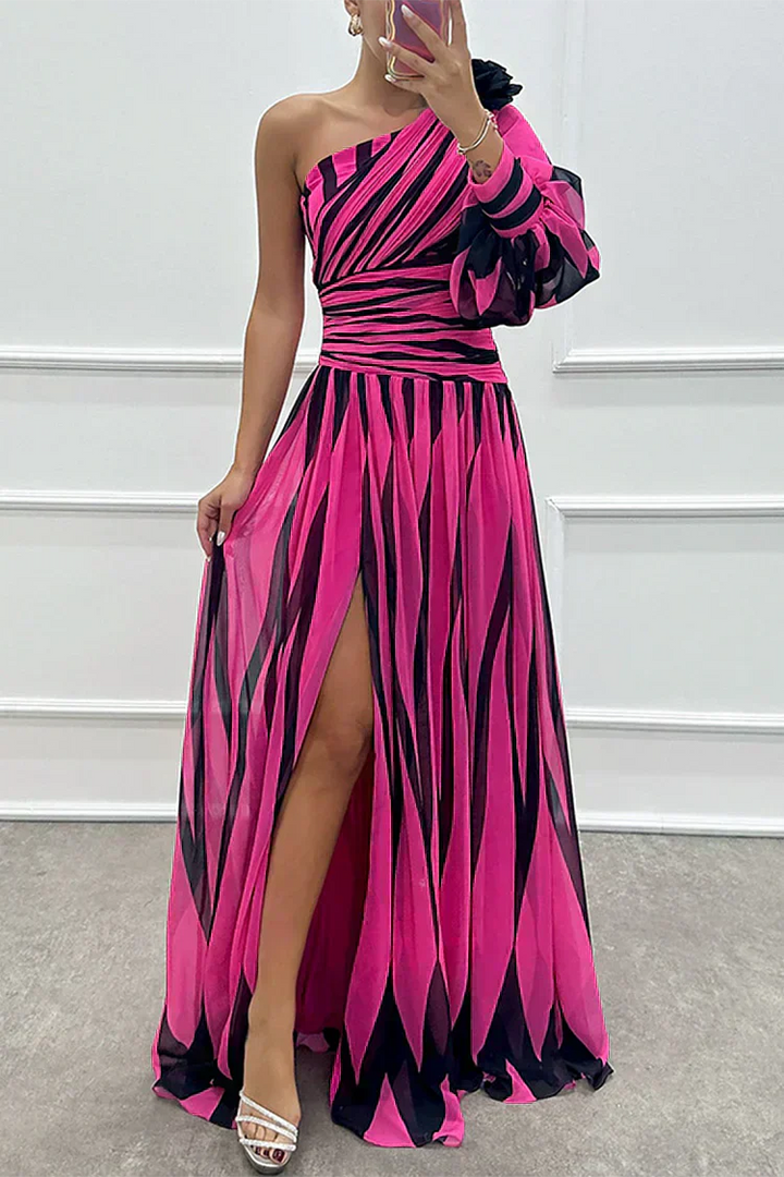Mabel™ |Elegant Striped Maxi Dress with One Shoulder