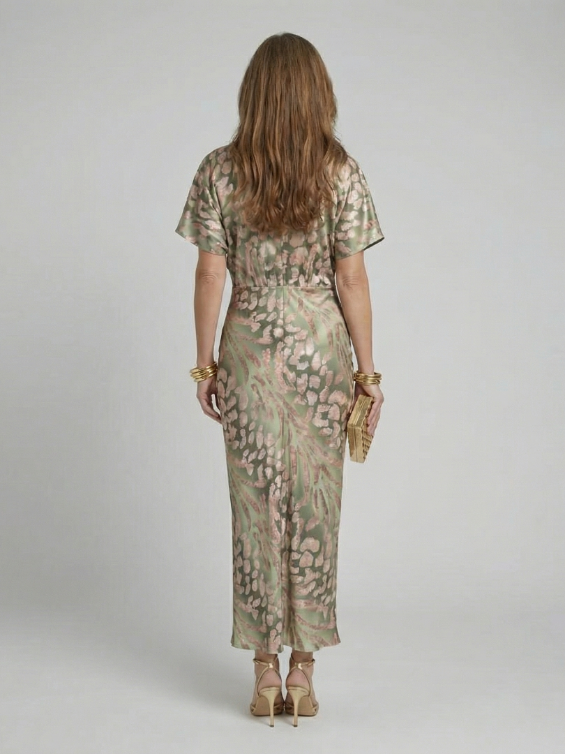 Althea™ | Abstract Print V Neck Twist Waist Midi Dress