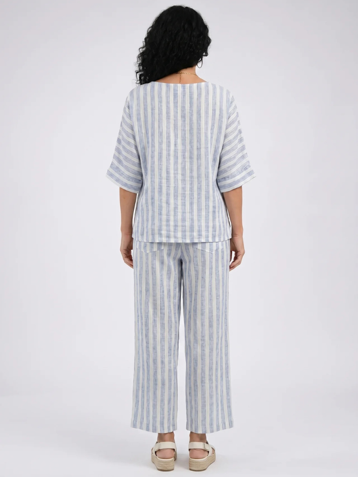 Rensleigh | Sophisticated Blue Striped Linen Top & Relaxed Pants