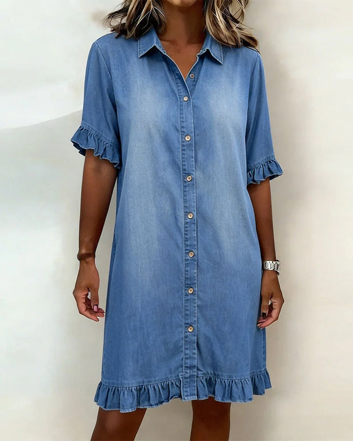 Raelle™ | Ruffled Denim Button Dress
