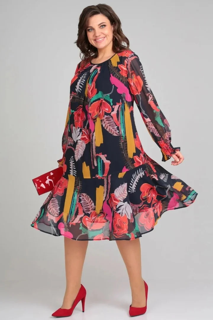 Marcella™ | Long Sleeve Floral Midi Dress