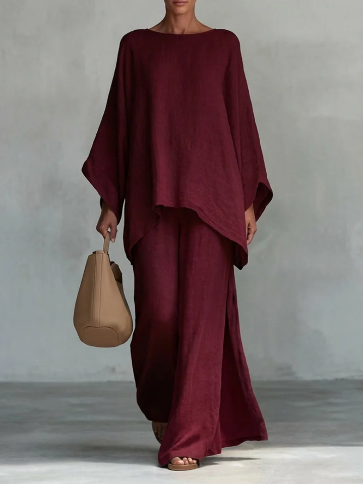 Cristina | Soft Two-Piece Set with Long Sleeves and Wide Pants