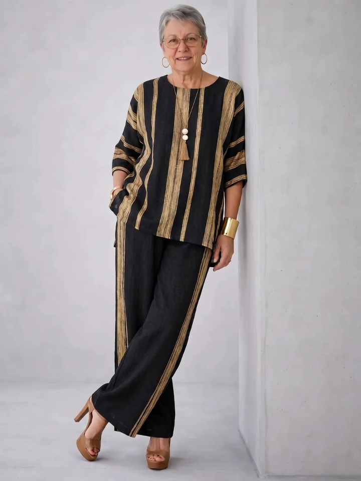 Calden | Comfortable Oversized Striped Top & Relaxed Linen Pants