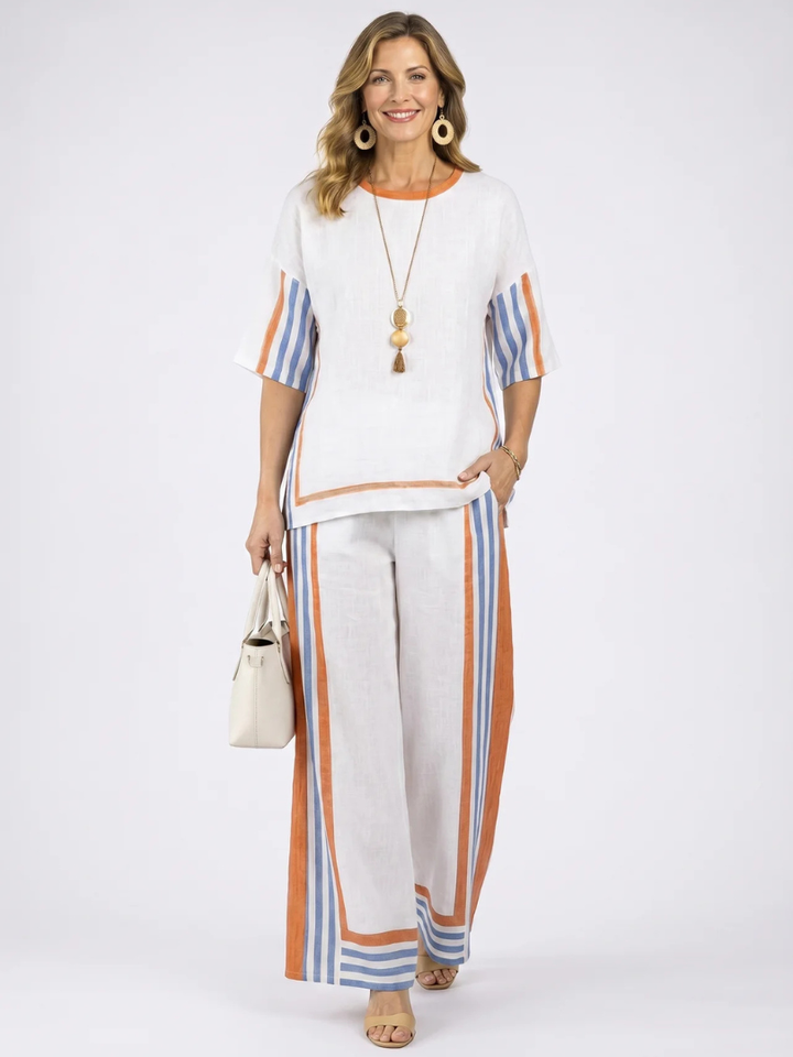 Thorneil | Comfortable Wide-Leg Striped Pants & Linen Top