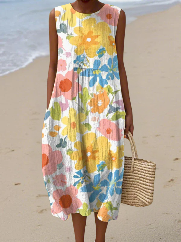 Virethia™ | Pastel Floral Midi Dress