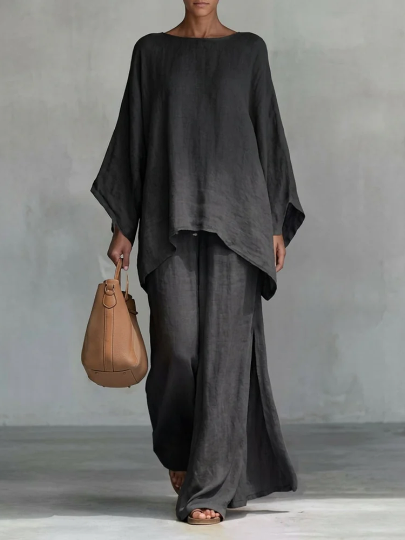 Cristina | Soft Two-Piece Set with Long Sleeves and Wide Pants