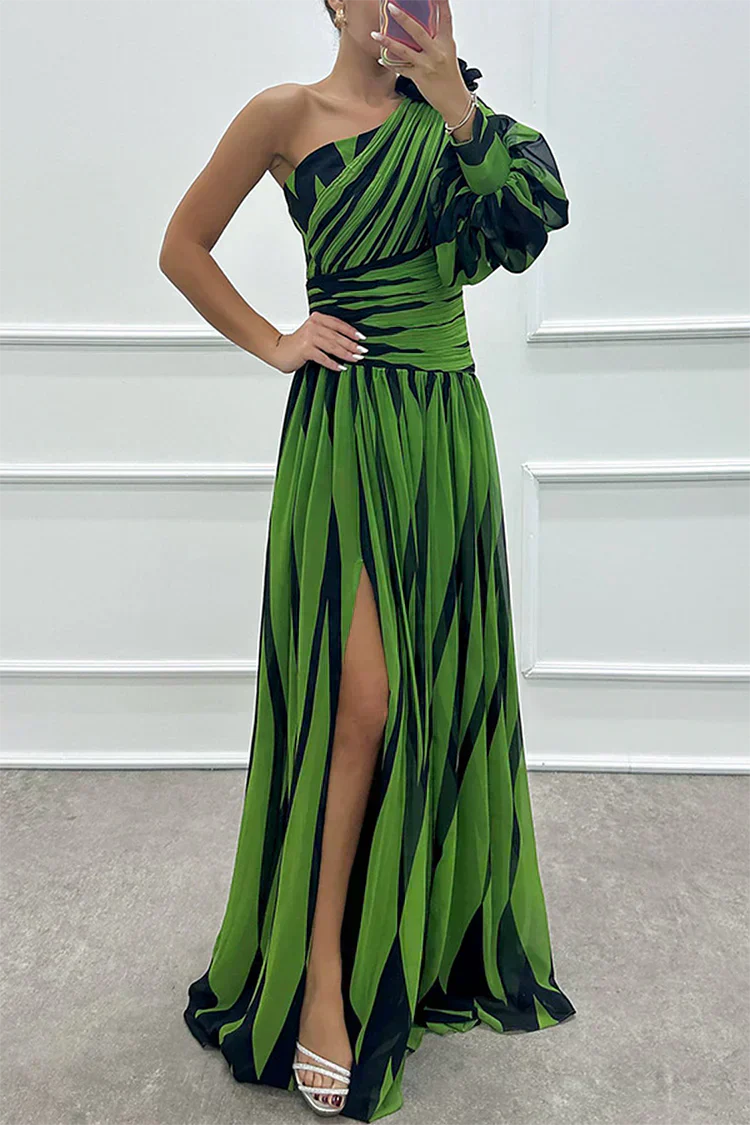 Mabel™ |Elegant Striped Maxi Dress with One Shoulder