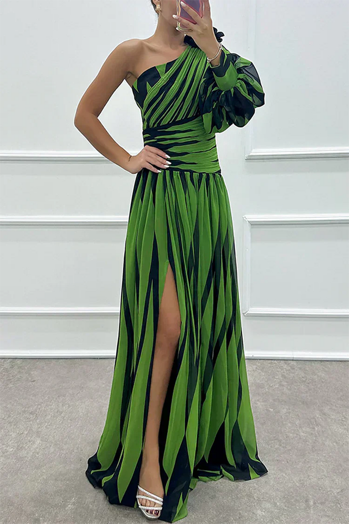 Mabel™ |Elegant Striped Maxi Dress with One Shoulder