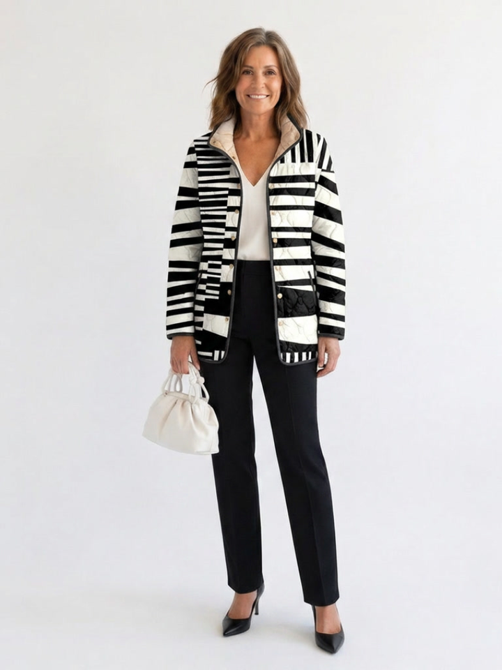 Miren - Black and White Abstract Quilted Jacket
