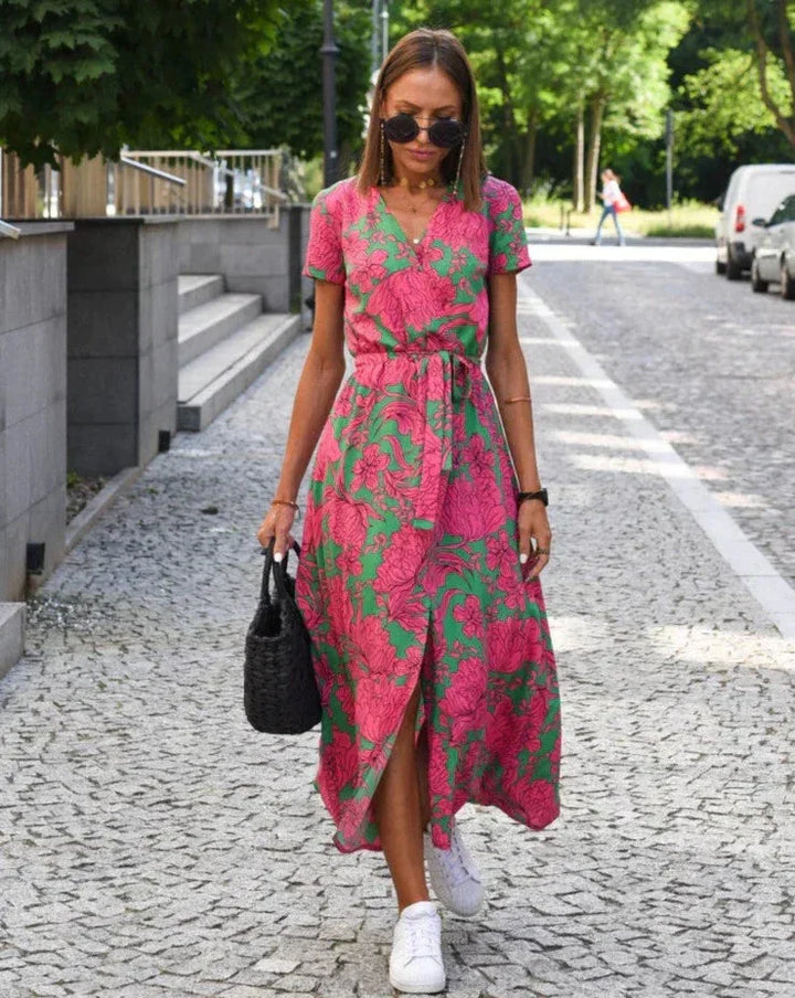 Glenna™ | Printed V-Neck Midi Dress