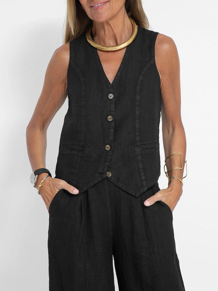 LENA | BUTTONED VEST & WIDE-LEG TROUSERS LOUNGE SET