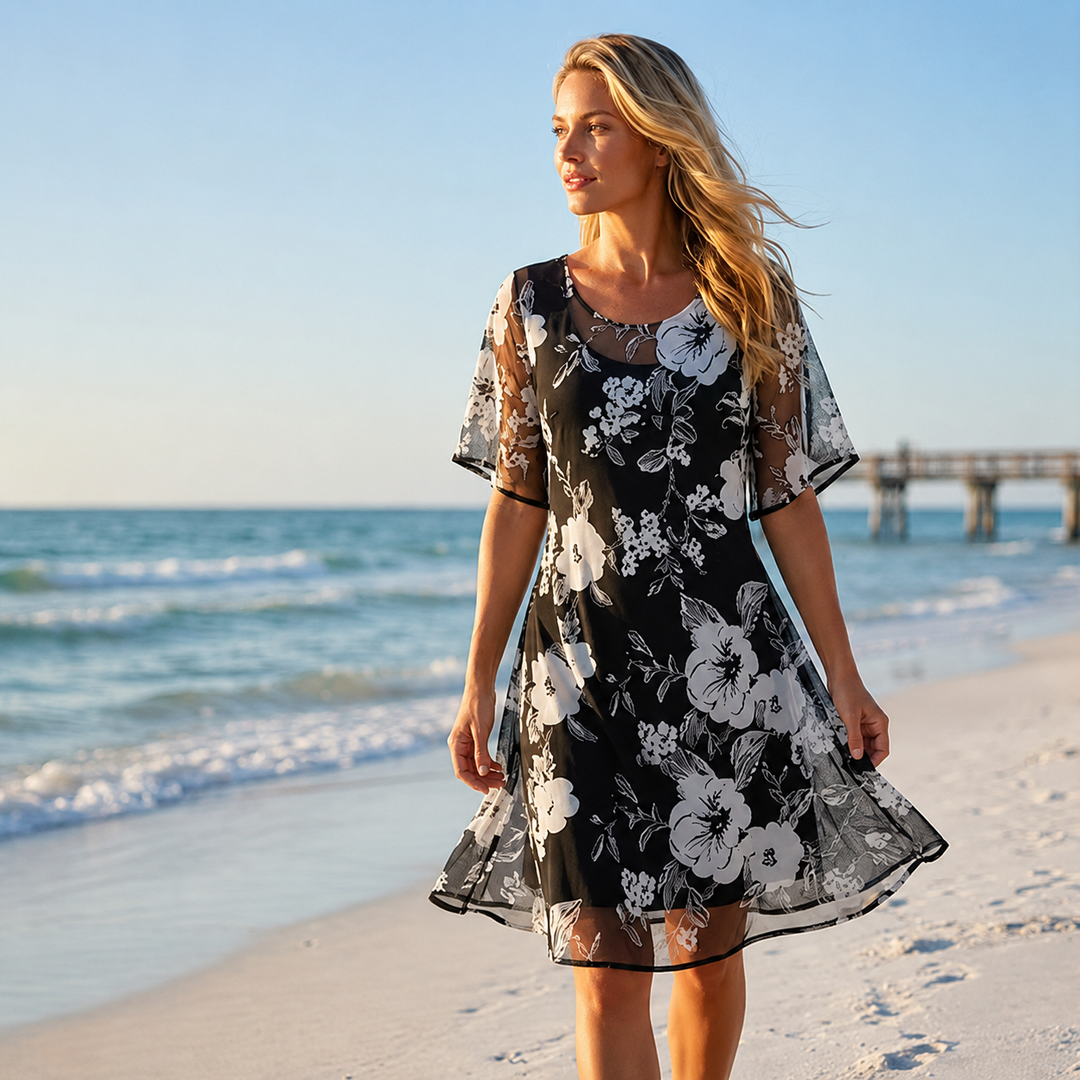 Keziah™ | Flattering Midi Summer Floral Print Dress