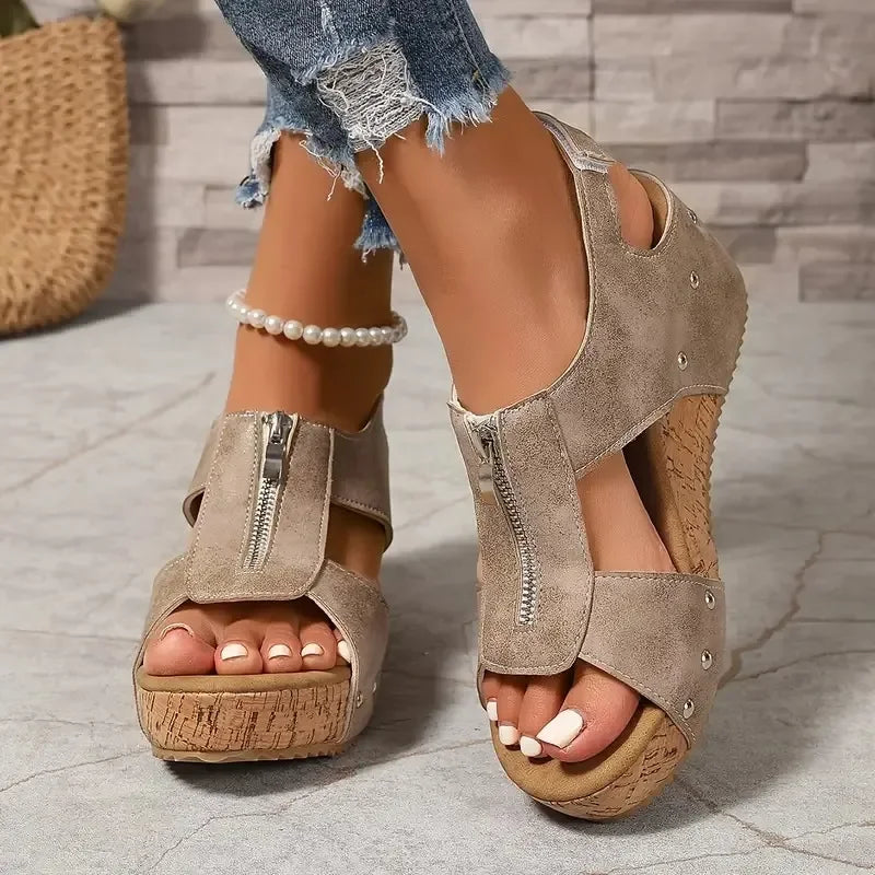 Freda™ | Cut-Out Zip Wedge Sandals