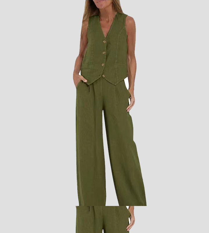 LENA | BUTTONED VEST & WIDE-LEG TROUSERS LOUNGE SET