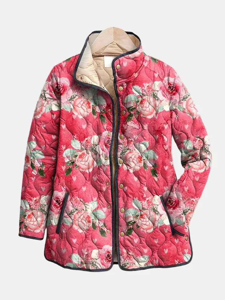 Freya™ - Charming Pink Floral Print Quilted Jacket