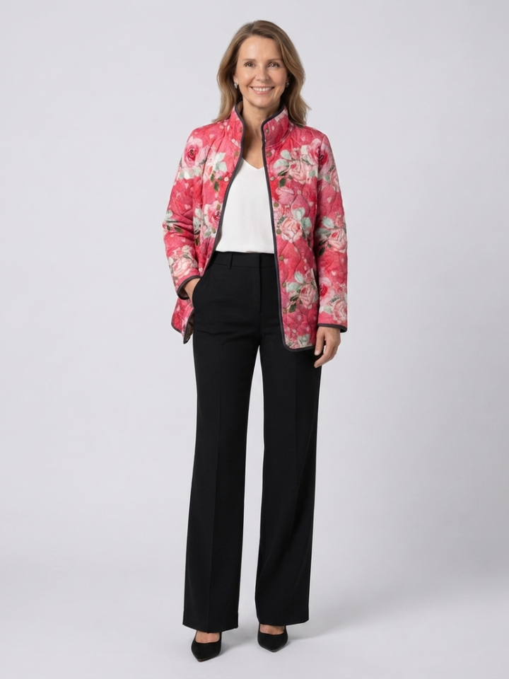 Freya™ - Charming Pink Floral Print Quilted Jacket