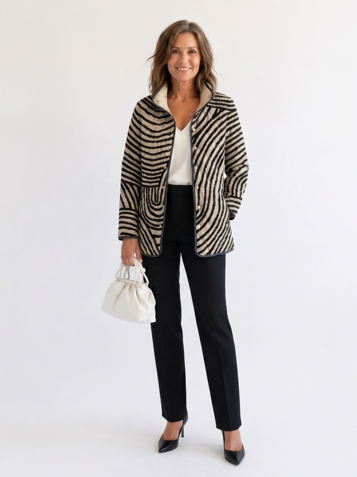 Inaya - Retro Hand-Drawn Circle Design Quilted Jacket