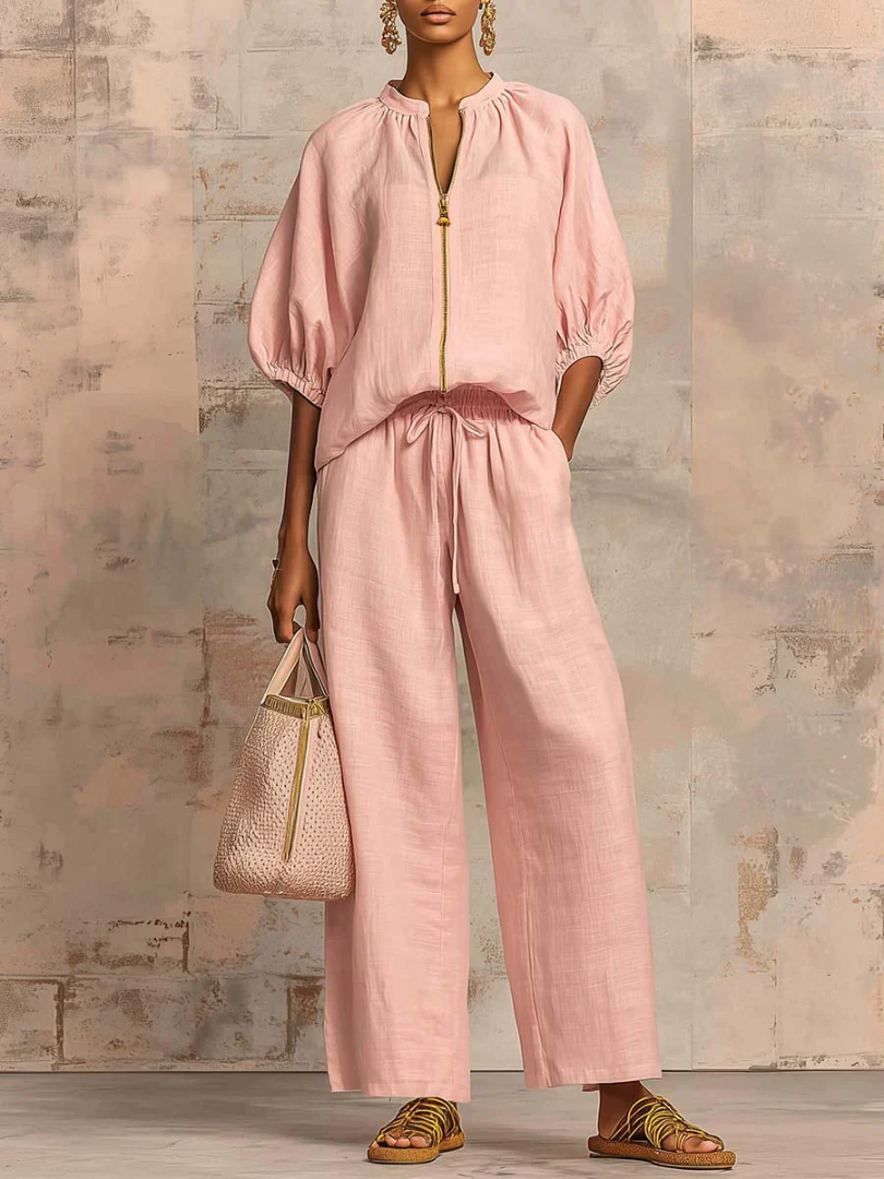 Alba | Relaxed Button-Up Shirt and Wide-Leg Pants Co-Ord Set