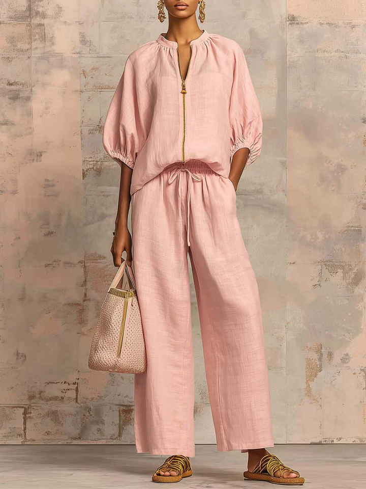 Alba | Relaxed Button-Up Shirt and Wide-Leg Pants Co-Ord Set