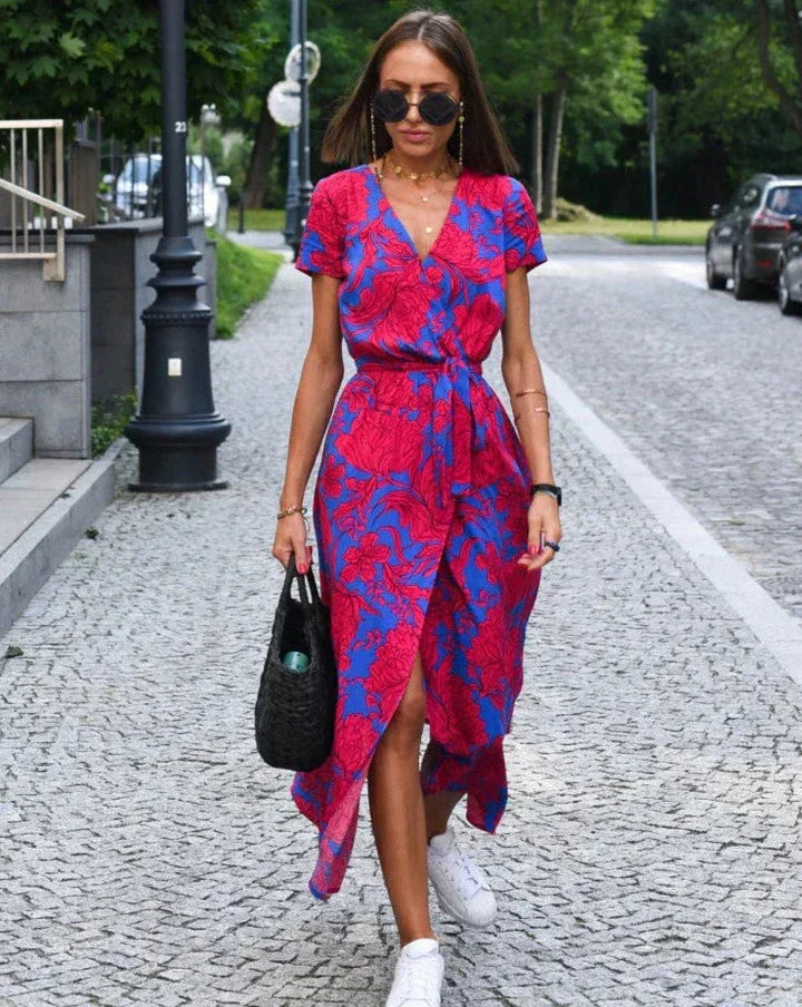 Glenna™ | Printed V-Neck Midi Dress