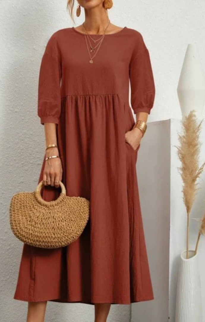 Priella™ - Elegant Puff-Sleeve Maxi Dress