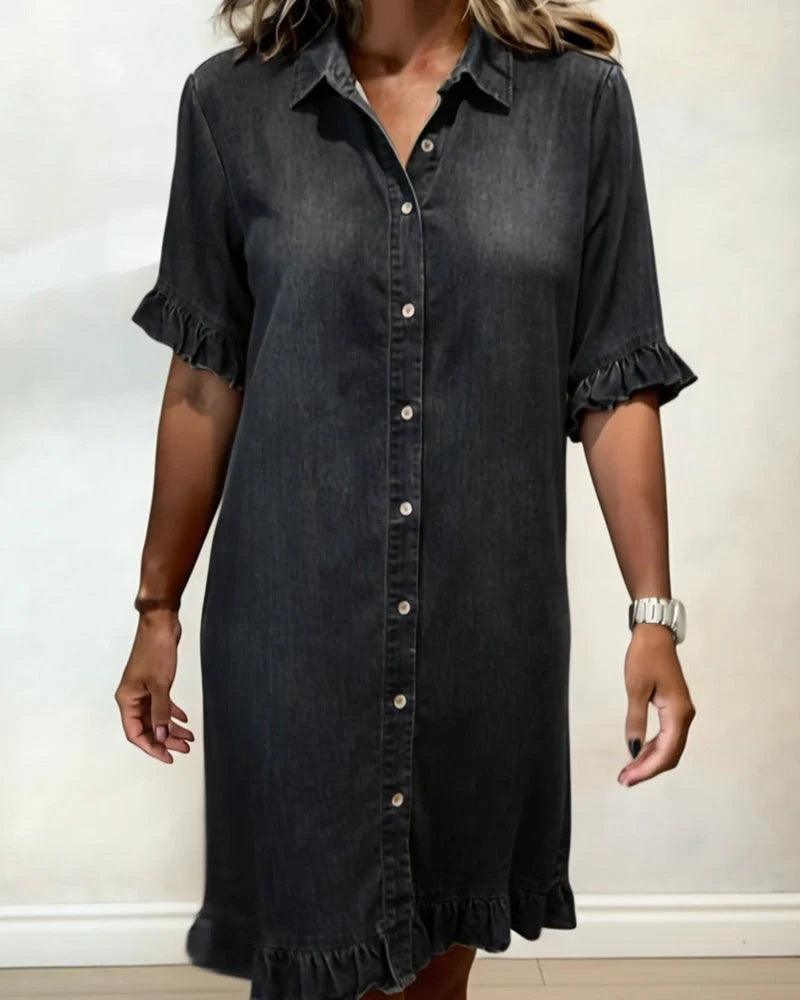 Raelle™ | Ruffled Denim Button Dress