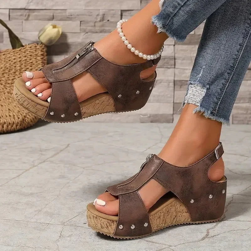 Freda™ | Cut-Out Zip Wedge Sandals