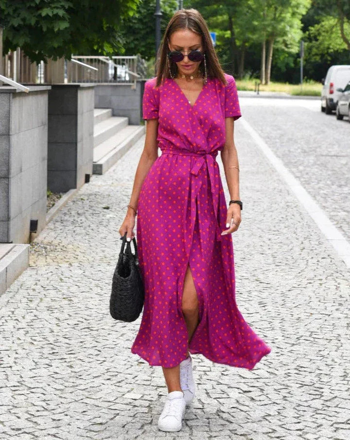 Glenna™ | Printed V-Neck Midi Dress