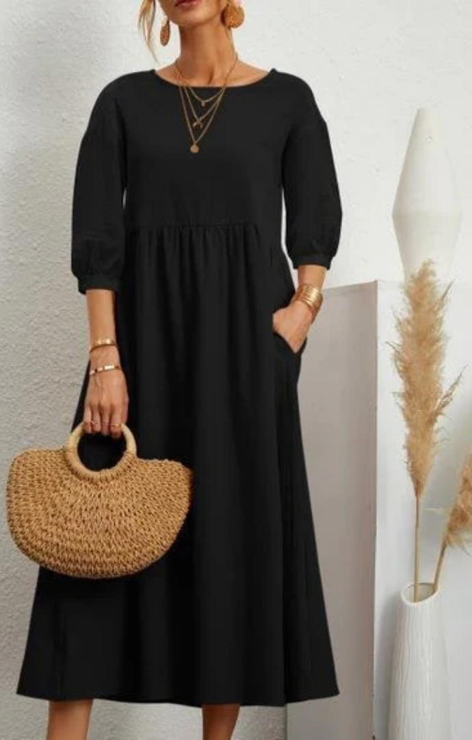 Priella™ - Elegant Puff-Sleeve Maxi Dress