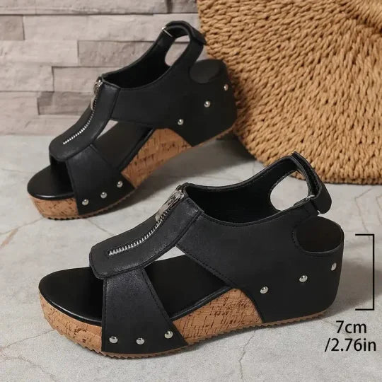 Freda™ | Cut-Out Zip Wedge Sandals